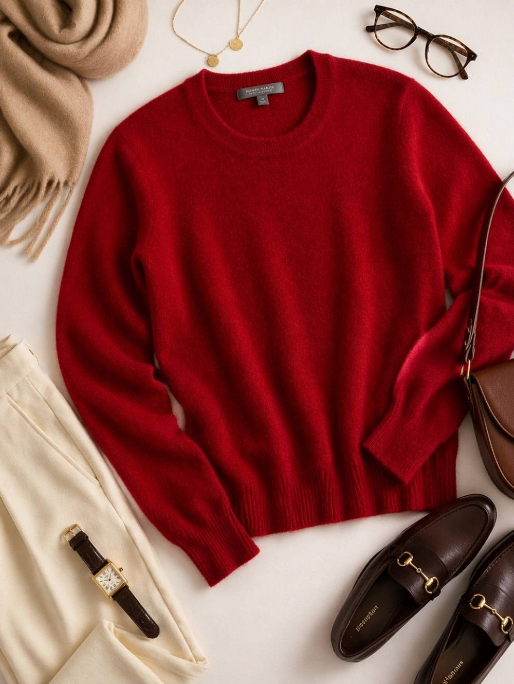 Neimon Marcus Christmas Red L Sleeve Lightweight Cashmere Sweater. Ladies Xsmall